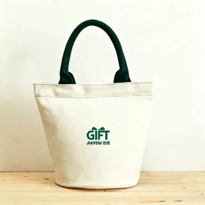 JIAYOU 佳優三層加厚 16 安帆布手提袋 米白帆布深綠提手 客製 LOGO 企業禮品帆布袋